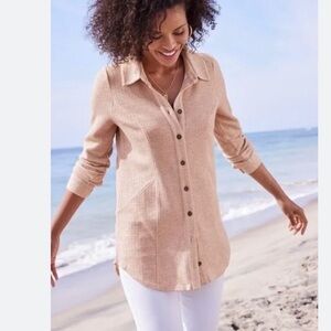 Soft Surroundings Gale Tunic Peachy Knit Button Top Size XL